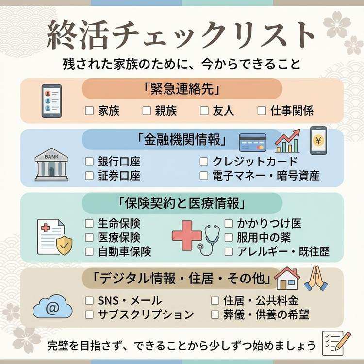 家族に伝えるべき重要情報チェックリスト